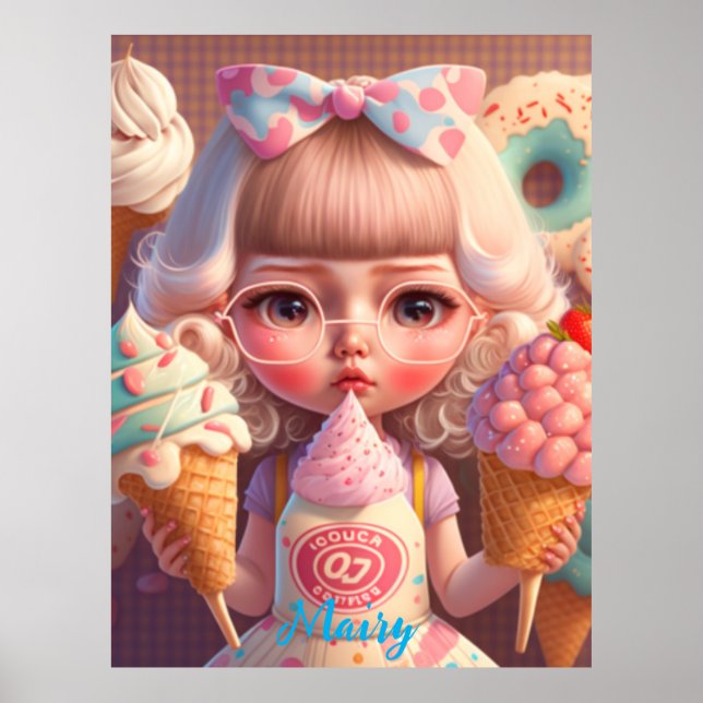 Kawaii cute girl with ice creams  poster (Front)