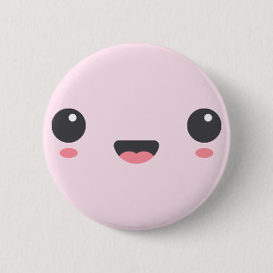 Kawaii, cute happy face, light pink 6 cm round badge