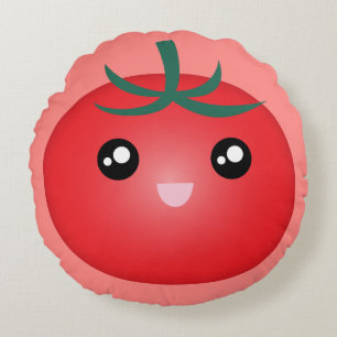 Kawaii Cute Happy Face Tomato Cartoon Round Cushion