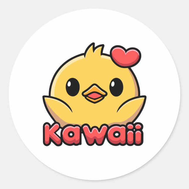 Kawaii! Cute Kawaii Baby Chick Cartoon Classic Round Sticker (Front)