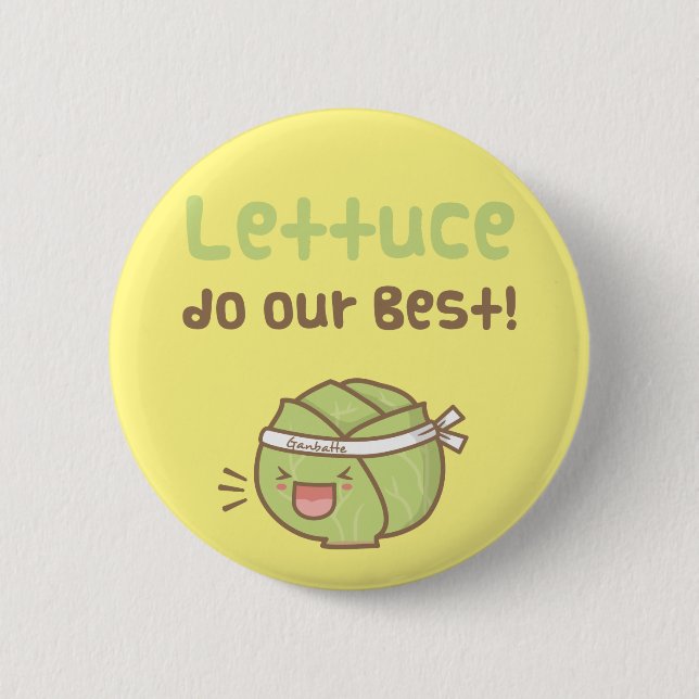 Kawaii Cute Lettuce Do Our Best Food Pun Humour 6 Cm Round Badge (Front)