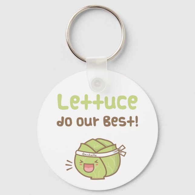 Kawaii Cute Lettuce Do Our Best Food Pun Humour Key Ring (Front)