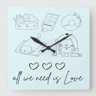 kawaii cute Love Square Wall Clock