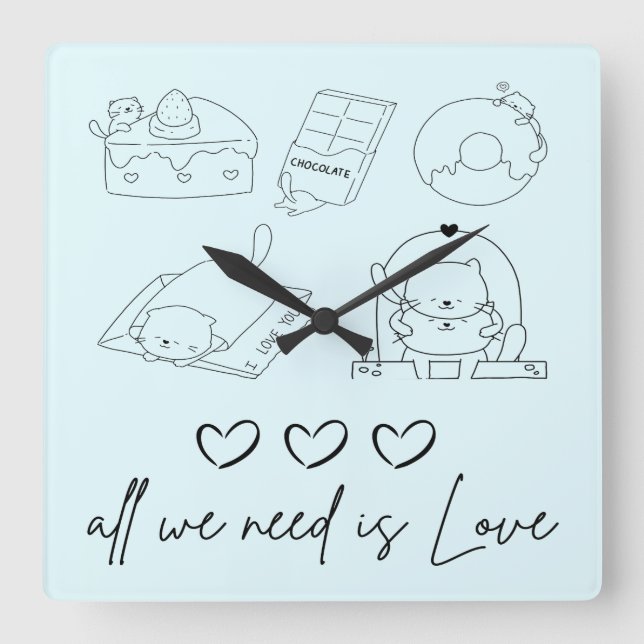 kawaii cute Love Square Wall Clock (Front)