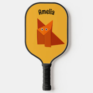 Kawaii Cute Origami Fox Geometric Yellow Kids Name Pickleball Paddle