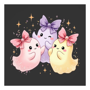 Kawaii Cute Pastel Ghosts with Bows Photo Print
