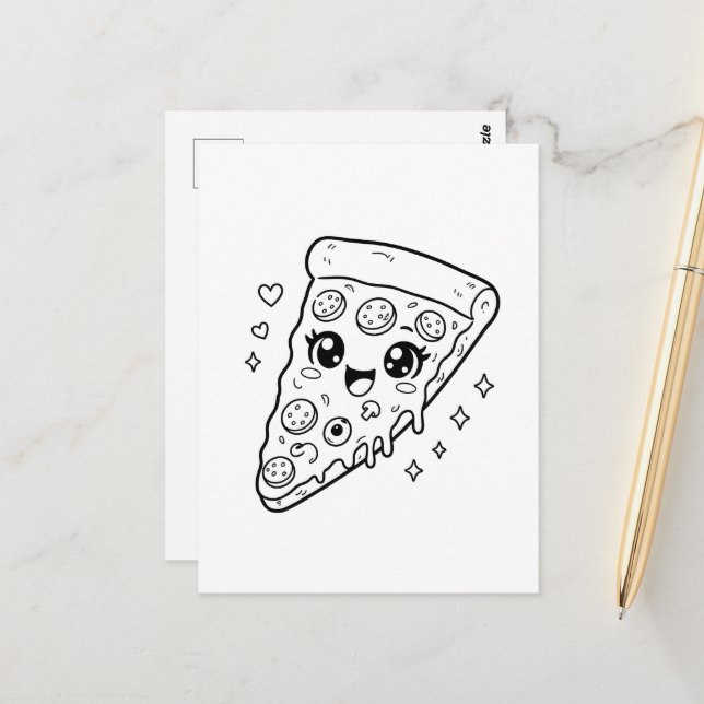 Kawaii cute pizza slice colouring postcard (Front/Back In Situ)