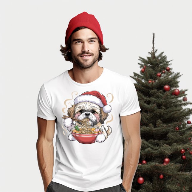 Kawaii Cute Santa Shih Tzu Eating Ramen T-Shirt (Creator Uploaded)