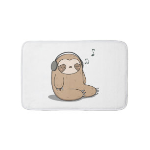 Kawaii Cute Sloth Listening To Music Bath Mat