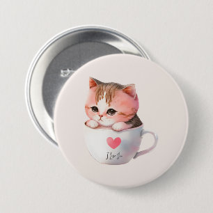 Kawaii Cute Striped Pink Chibi Cat 7.5 Cm Round Badge