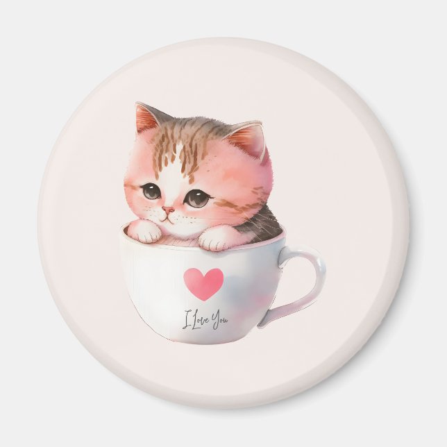Kawaii Cute Striped Pink Chibi Cat Magnet (Front)