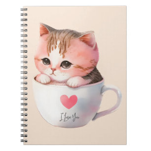 Kawaii Cute Striped Pink Chibi Cat Notebook