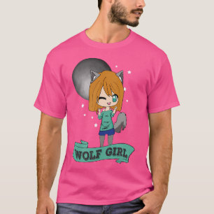 Kawaii Cute Wolf Girl 	 Anime Chibi Full Moon Shir T-Shirt