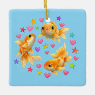 kawaii cute y2k rainbow goldfish  ceramic ornament