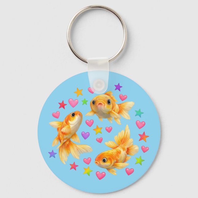 kawaii cute y2k rainbow goldfish  key ring (Front)