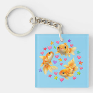 kawaii cute y2k rainbow goldfish key ring