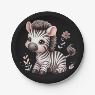 Kawaii Cute Zebra Wildlife Fun Black and White  Paper Plate