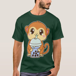 Kawaii Cute Zodiac Boba Monkey Blue Bubble Pearl M T-Shirt