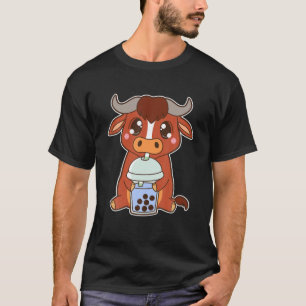 Kawaii Cute Zodiac Boba Ox Blue Bubble Pearl Milk T-Shirt