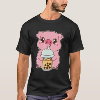Kawaii Cute Zodiac Boba Pig Mango Bubble Pearl Mil T-Shirt