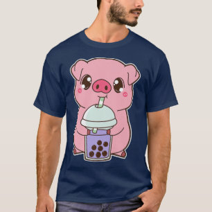 Kawaii Cute Zodiac Boba Pig Taro Bubble Pearl Milk T-Shirt