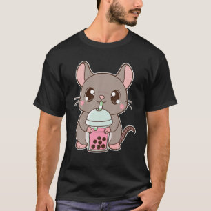 Kawaii Cute Zodiac Boba Rat Strawberry Rose Bubble T-Shirt