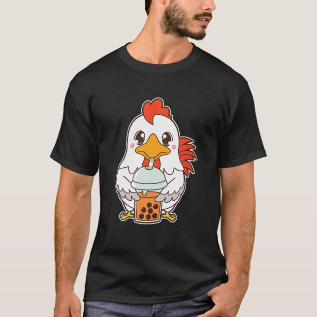 Kawaii Cute Zodiac Boba Rooster Thai Iced Bubble M T-Shirt (Front)