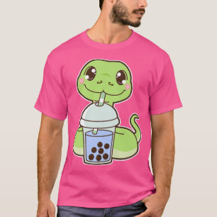Kawaii Cute Zodiac Boba Snake Blue Bubble Pearl Mi T-Shirt