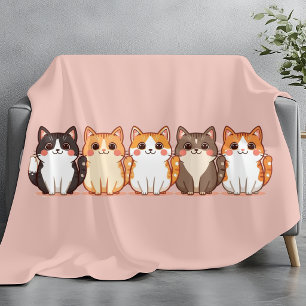 Kawaii Cutie Kitty Crew Cosy Peach Pink Cat Mum Fleece Blanket