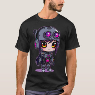 Kawaii Cyborg Girl Helmet Unique Character T-Shirt