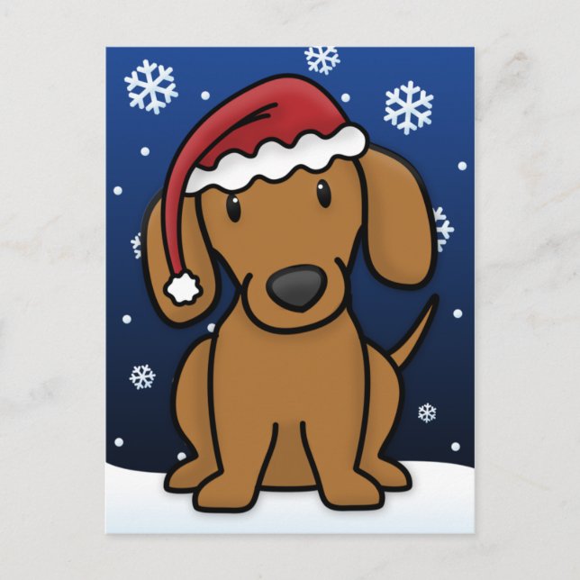 Kawaii Dachshund Christmas Postcard (Red) (Front)