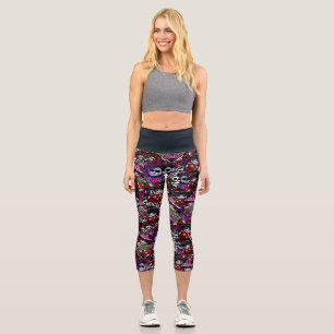 Kawaii Day of the Dead SKULL Doodles High Waisted Capri Leggings
