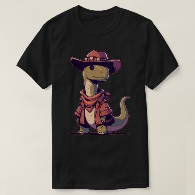 Kawaii dinosaur Brontosaurus Cowboy T-Shirt (Design Front)