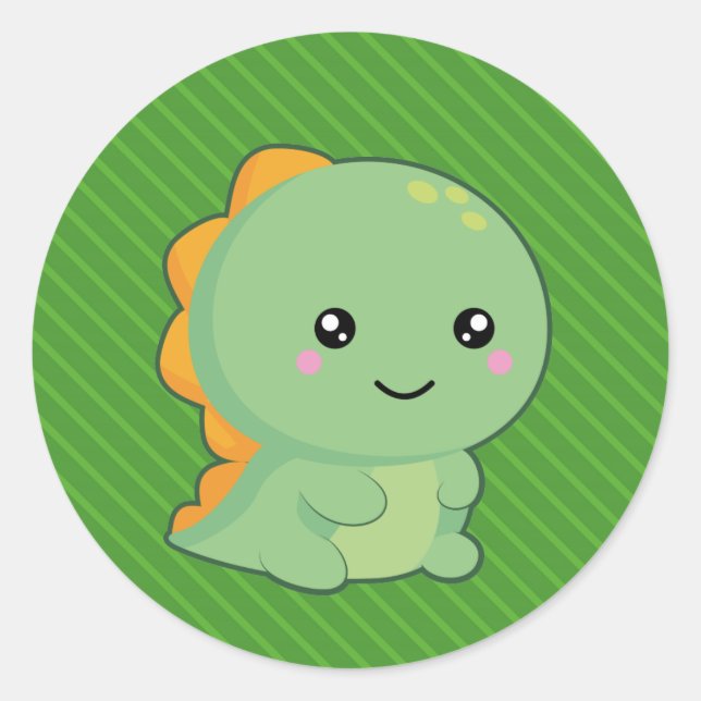 Kawaii Dinosaur Classic Round Sticker (Front)