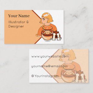 Kawaii Dog Pudding – Aesthetic Orange Anime Desser Business Card