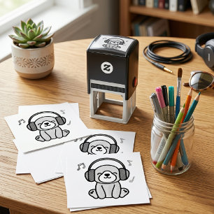 Kawaii Dog Puppy Smiling with Colourful Headphones Self-inking Stamp
