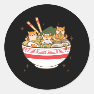 Kawaii dogs eating Ramen Classic Round Sticker