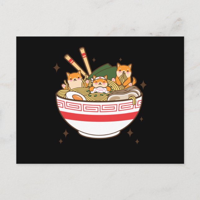 Kawaii dogs eating Ramen Postcard (Front)