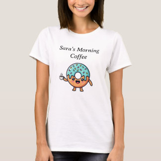 Kawaii Doughnut Drinking Coffee Personalised T-shi T-Shirt
