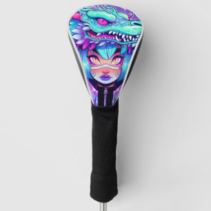 Kawaii Dragon Headdress Girl in Vaporwave Skies Golf Head Cover