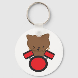 Kawaii Drummer Cat Keychain