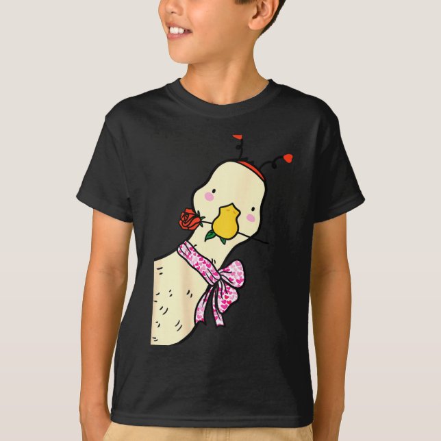 Kawaii Duck Rose Heart Bow Valentine Day Cute Anim T-Shirt (Front)