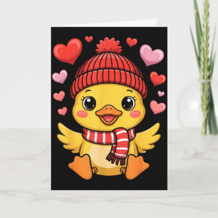 Kawaii Duck Valentines Day Hearts Winter Scarf  Card