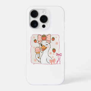 Kawaii Duck with Strawberry Ice Cream iPhone 16 Pro Case