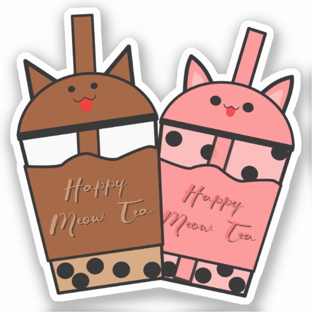 Kawaii Duo Meow Tea Vinyl Sticker (Front)