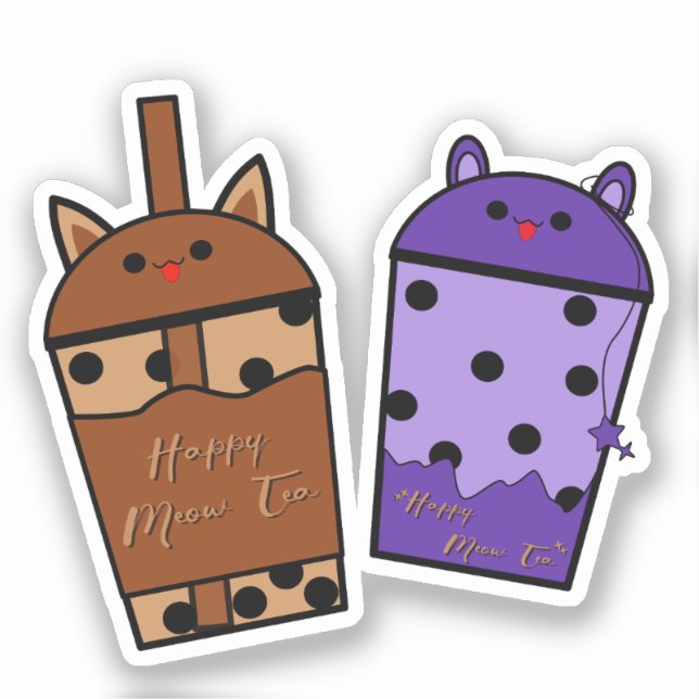 Kawaii Duo Meow Tea Vinyl Sticker (Front)
