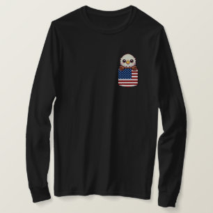Kawaii Eagle American Flag Pocket T-Shirt