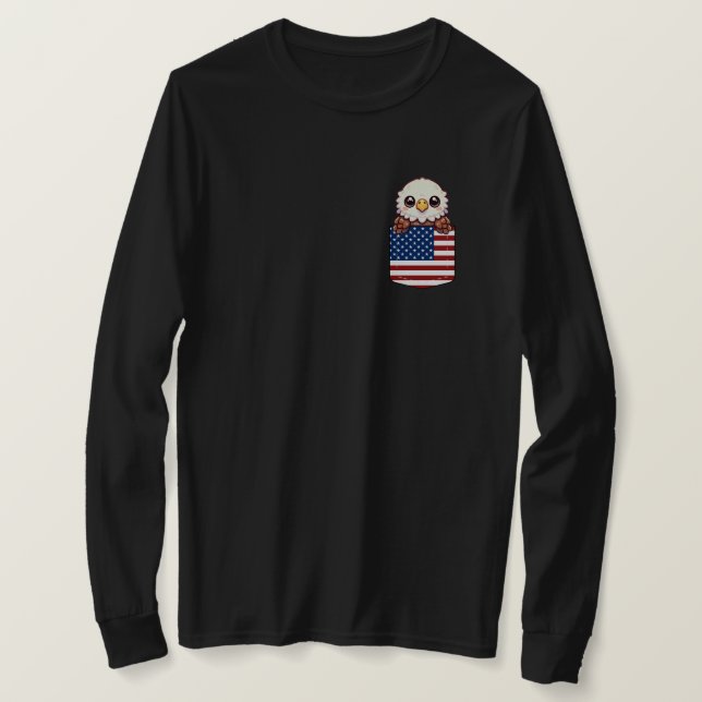 Kawaii Eagle American Flag Pocket T-Shirt (Design Front)