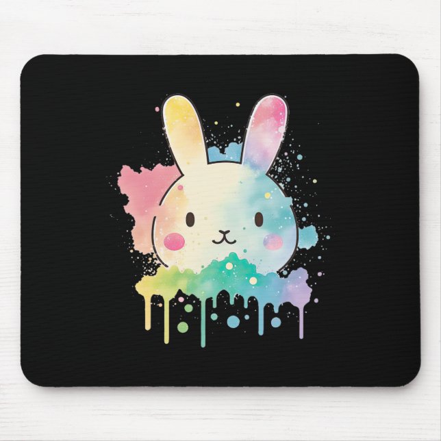 Kawaii Easter Bunny Face - Colourful Artsy  Mouse Pad (Front)