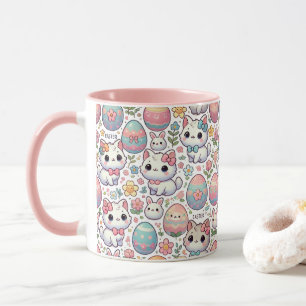 Kawaii Easter Cat Mug – Cute Kitty Colourful eggs